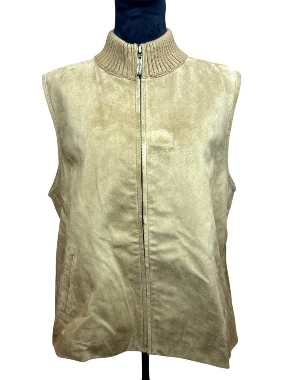 Tribal Women's XL Tan Vest Zip Front Suede Look Cozy Knit Fall Layer Rustic Chic - Picture 8 of 11